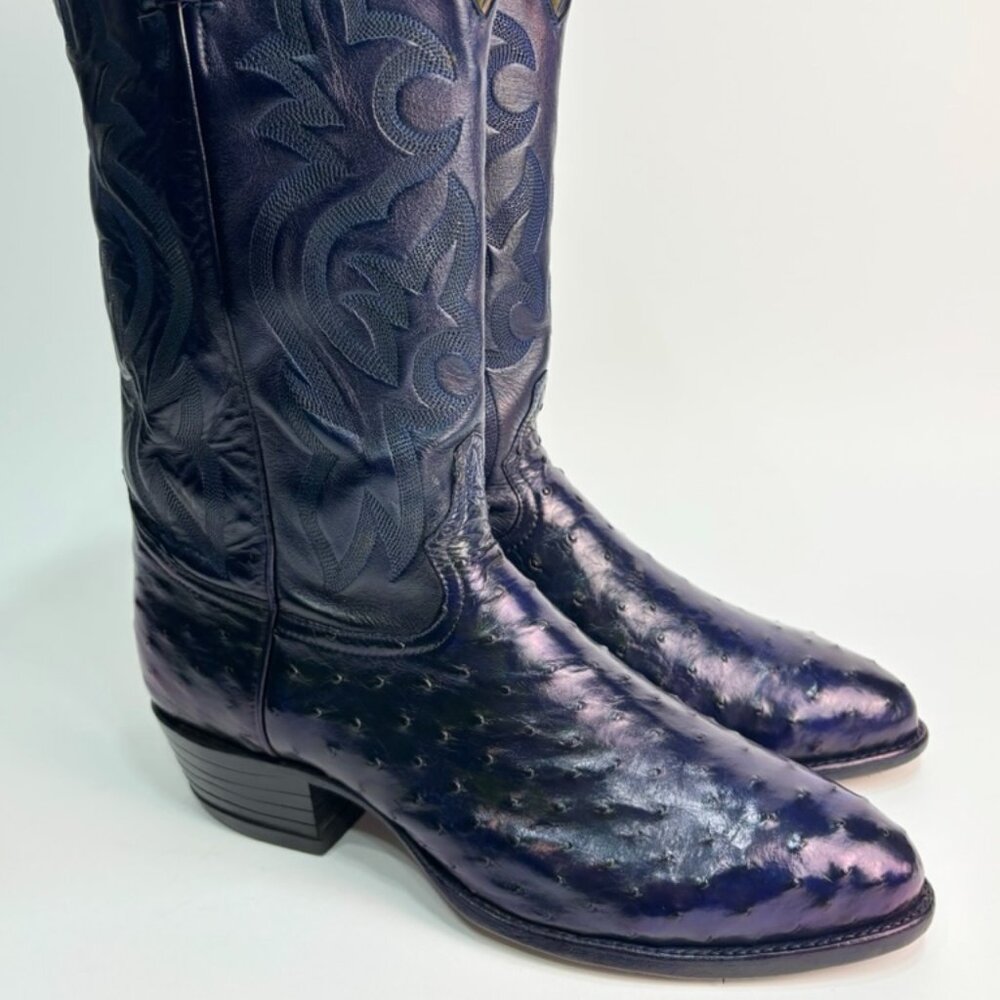 Vintage 9.5 D FULL QUILL OSTRICH Exotic COWBOY BOOTS Tony Lama Blue
